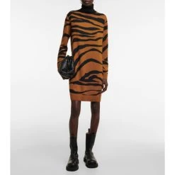 Dries Van Noten Zebra-print Wool Sweater Dress