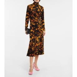 Dries Van Noten Printed Stretch-velvet Midi Dress