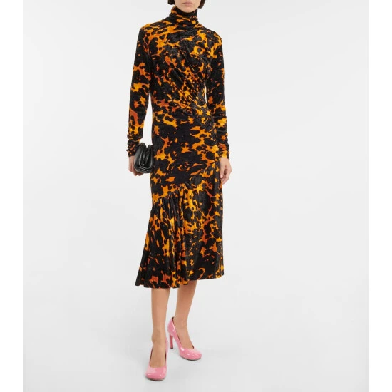 Dries Van Noten Printed Stretch-velvet Midi Dress 1 Dries Van Noten Printed Stretch-velvet Midi Dress