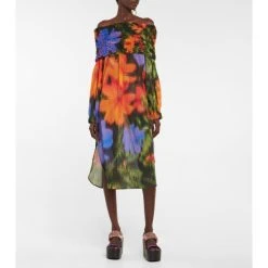 Dries Van Noten Smocked Cotton Midi Dress