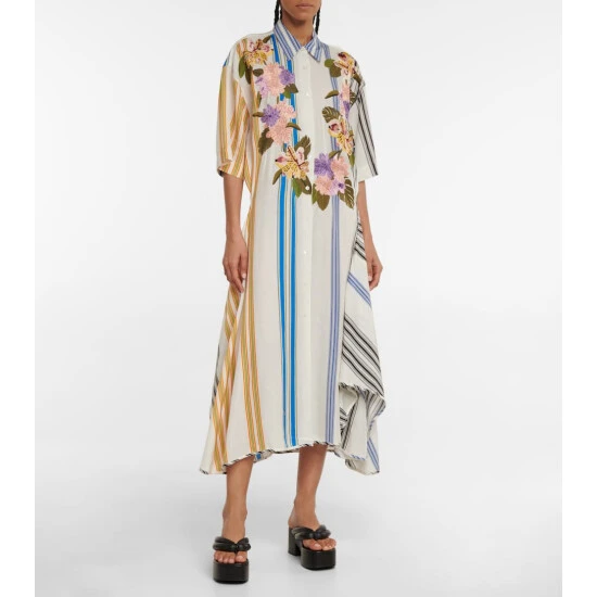 Dries Van Noten Floral Striped Shirt Dress 1 Dries Van Noten Floral Striped Shirt Dress